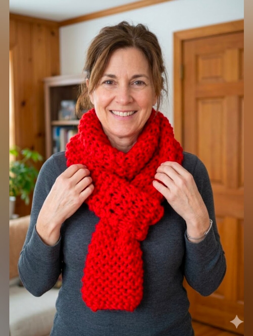 Handmade Knit Chunky Acrylic Red Scarf Wrap Shawl